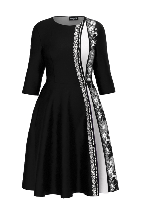 Rochie neagra eleganta clos cu sectiune in contrast flori de Iasomie