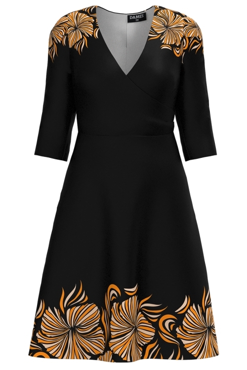 Rochie neagra eleganta cu bust petrecut imprimata floral