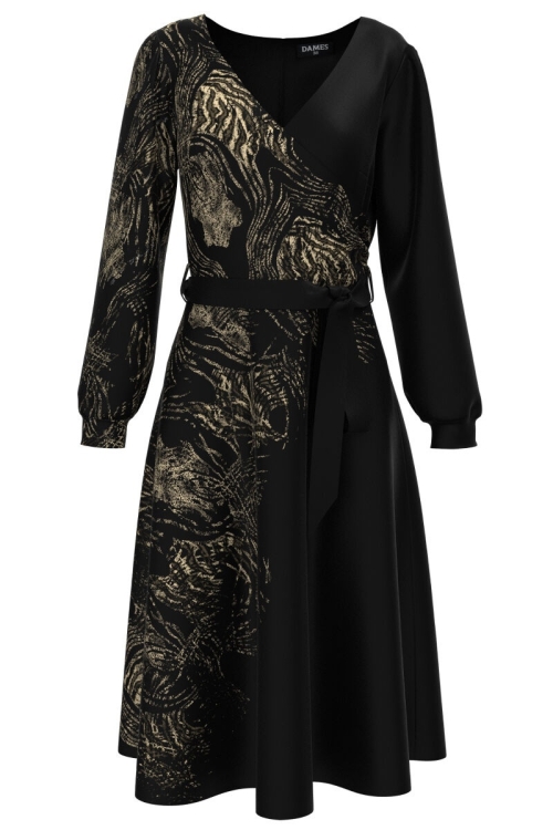 Rochie neagra eleganta cu maneca lunga animal print CMD1477 - Img 2