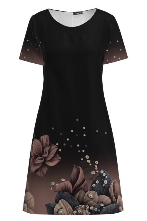 Rochie neagra evazata imprimata cu model Floral CMD2683 - Img 2
