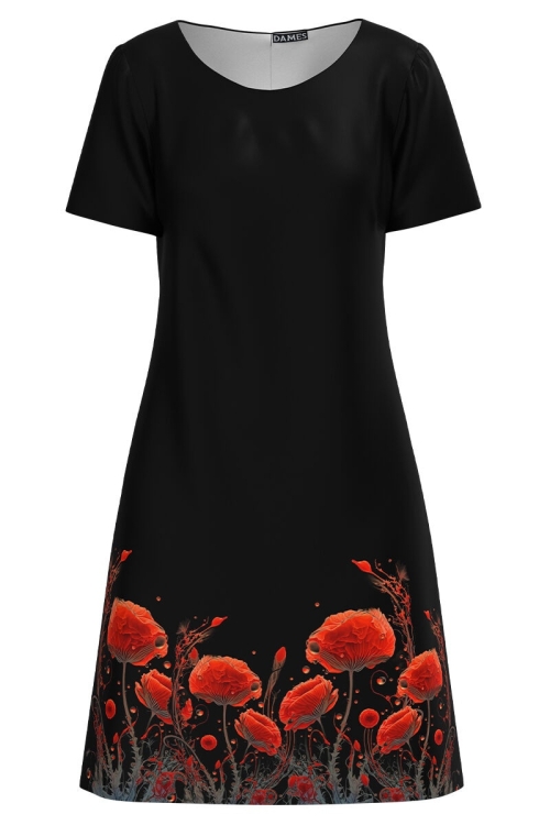 Rochie neagra evazata imprimata cu model Maci CMD4322 - Img 2