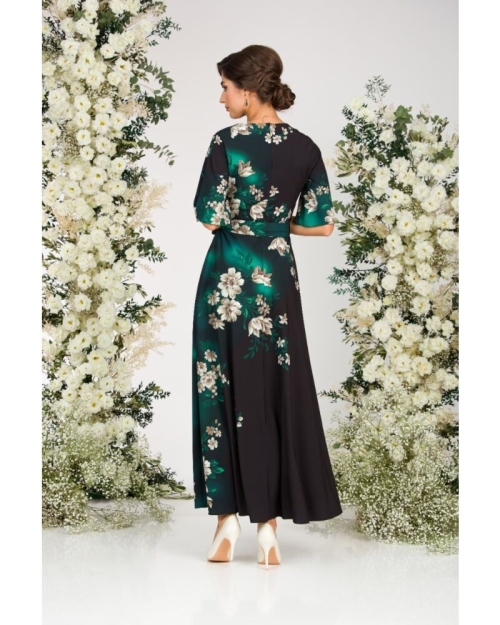 Rochie neagra lunga eleganta de seara imprimata cu model floral CMD2595 - Img 6