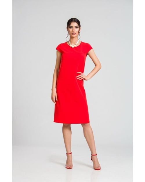 Rochie office cu maneca scurta rosu corai M1089C - Img 2