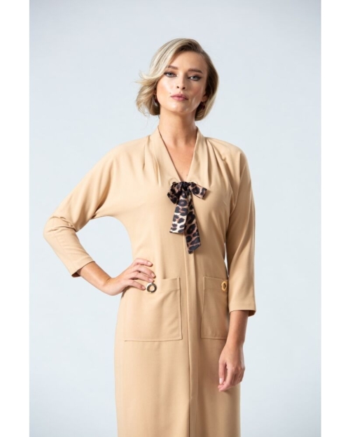 Rochie office PREMIUM cu esarfa animal print DP058 - Img 4