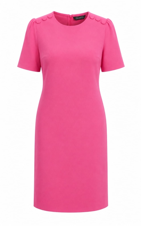 Rochie office roz cu nasturi decorativi pe umeri