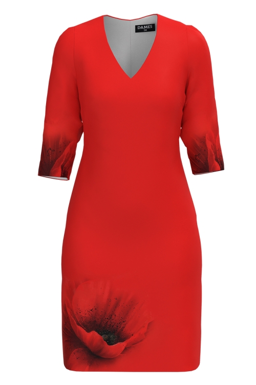 Rochie rosie casual cu decolteu in V imprimata floral SS25 - Img 4