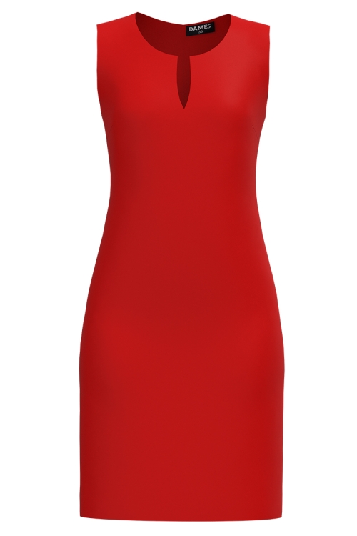 Rochie rosie casual cu decolteu lacrima