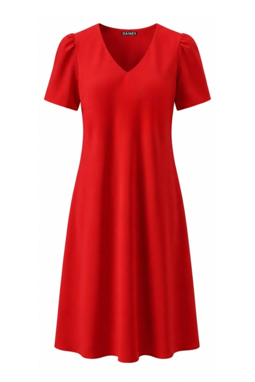 Rochie rosie de vara cu decolteu in V si buzunare