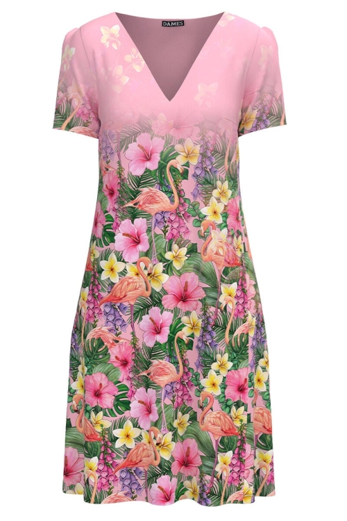 Rochie roz casual de vara imprimată cu model Flamingo CMD2883 - Img 2