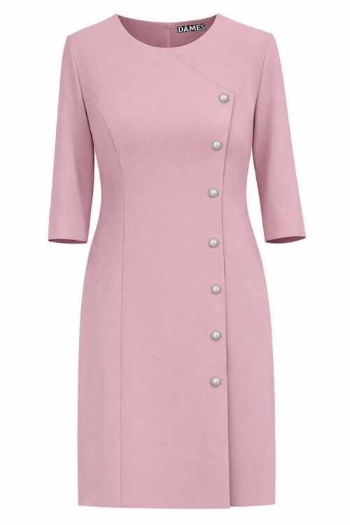 Rochie roz dreapta accesorizata cu nasturi decorativi