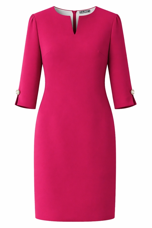 Rochie roz trandafiriu cu maneci accesorizate cu nasture bijuterie
