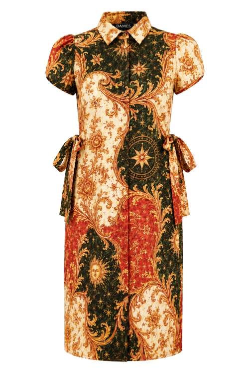 Rochie tip camasa cu cordoane laterale si imprimeu Regal