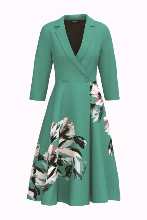 Rochie tip pardesiu verde cu buzunare