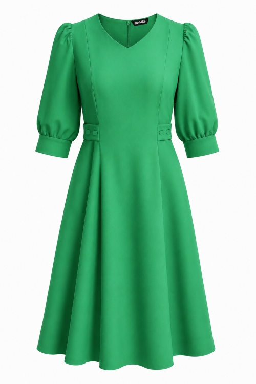 Rochie verde deschis in clini cu decolteu in V si taburi laterale