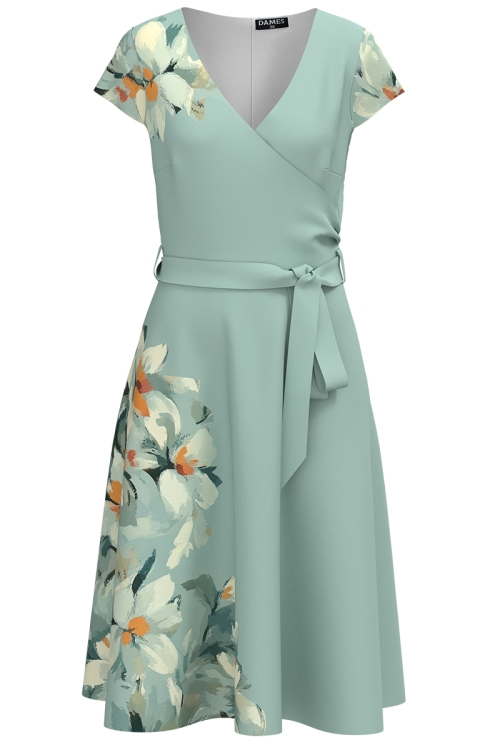 Rochie vernil eleganta de vara cu maneca scurta imprimata floral