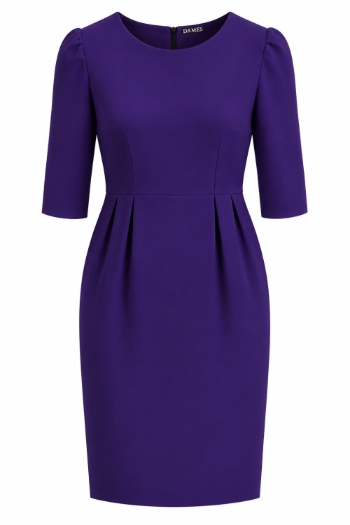 Rochie violet cu pliuri in talie si buzunare