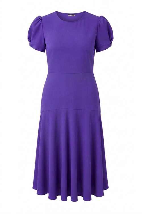 Rochie violet din vascoza premium cu volan la terminatie