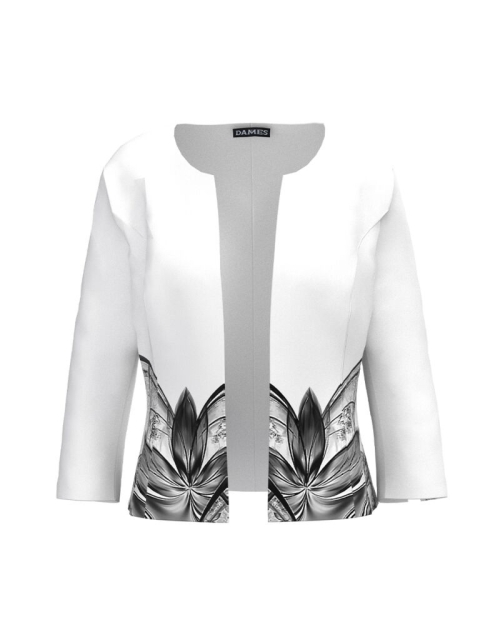 Sacou alb cambrat imprimat cu model floral CMD3836