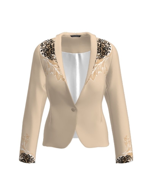 Sacou bej cambrat imprimat cu model Frunze CMD1419