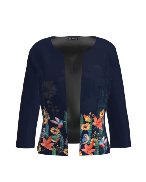 Sacou bleumarin cambrat imprimat Colibri CMD1581