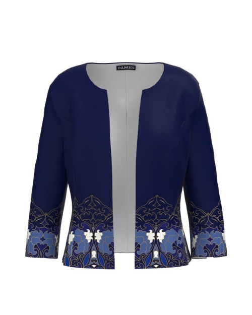 Sacou bleumarin cambrat imprimat cu model floral CMD3017
