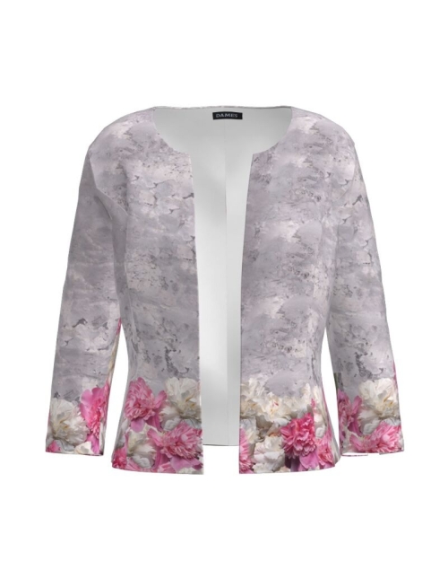 Sacou cambrat imprimat cu model floral Bujori CMD1621