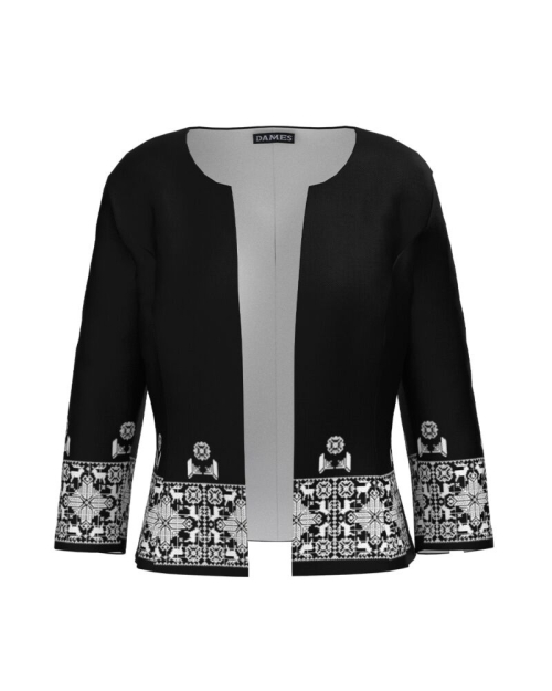 Sacou casual negru imprimat cu model traditional CMD3985