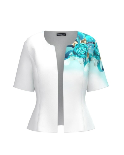 Sacou de vara cu maneca scurta alb imprimat cu model floral CMD2761