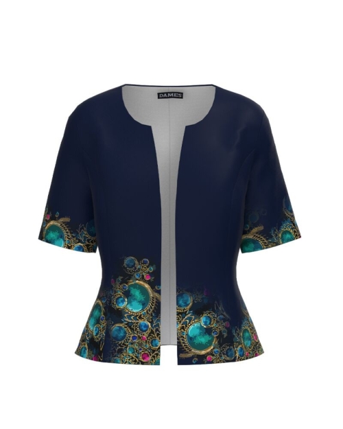 Sacou de vara cu maneca scurta bleumarin imprimat cu accente turcoaz CMD2741