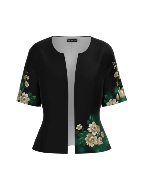 Sacou de vara cu maneca scurta negru imprimat cu model floral CMD2687