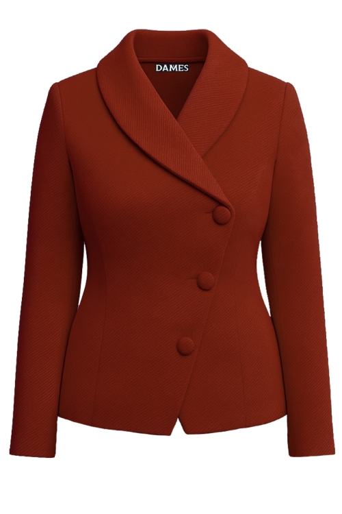 Sacou elegant asimetric din stofa caramizie