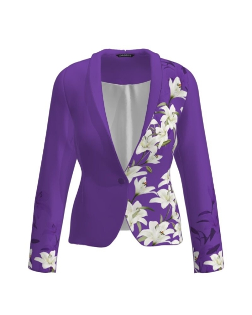 Sacou mov cambrat imprimat cu model floral Crini CMD2651