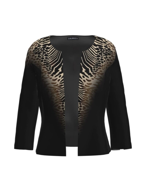 Sacou negru cambrat imprimat cu model Animal print CMD2074