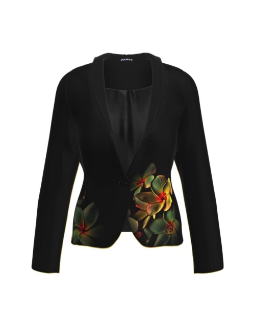 Sacou negru cambrat imprimat cu model floral CMD1096
