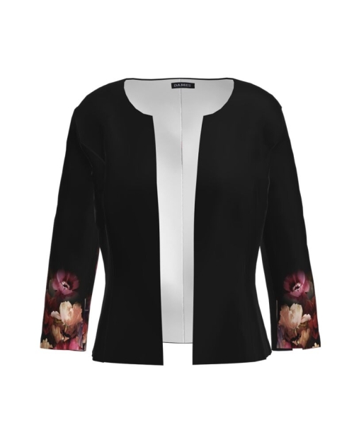 Sacou negru cambrat imprimat cu model floral CMD1163