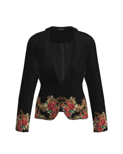 Sacou negru cambrat imprimat cu model floral CMD1231