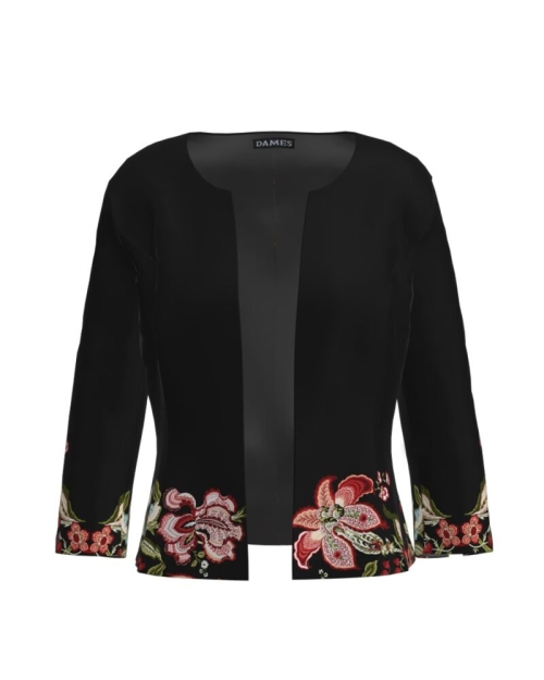 Sacou negru cambrat imprimat cu model floral CMD1976