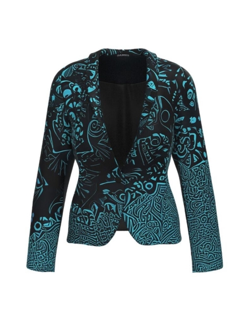Sacou negru cambrat imprimat cu model turcoaz CMD3711