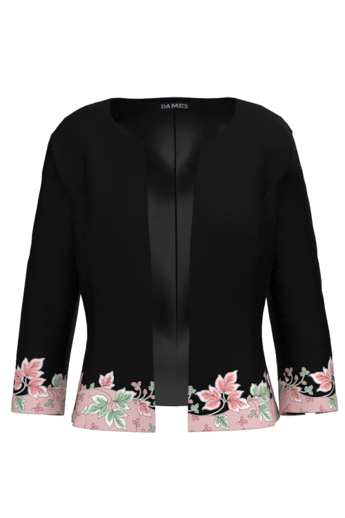 Sacou negru cambrat imprimat floral