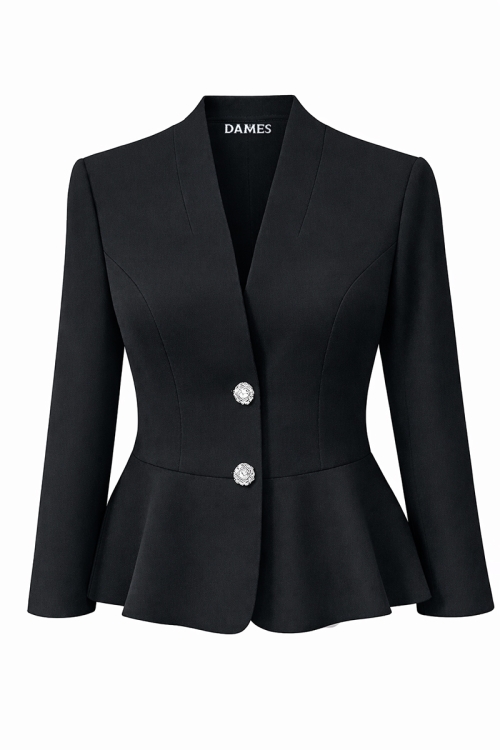 Sacou negru elegant cu volan si nasturi bijuterie