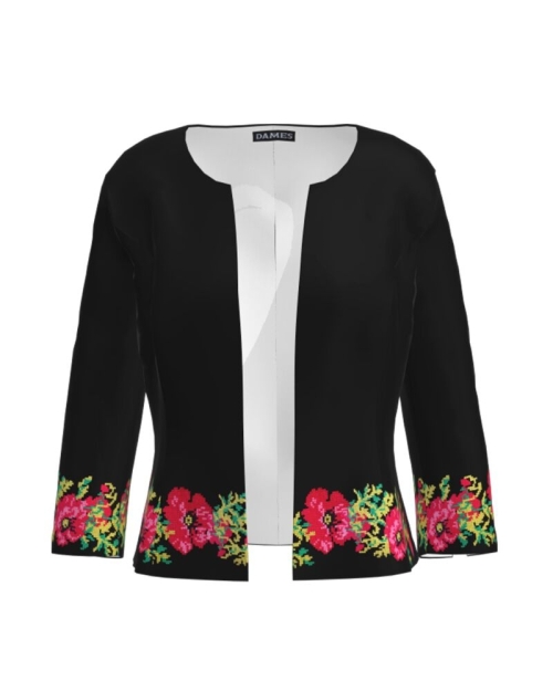 Sacou negru imprimat cu model floral traditional CMD4067