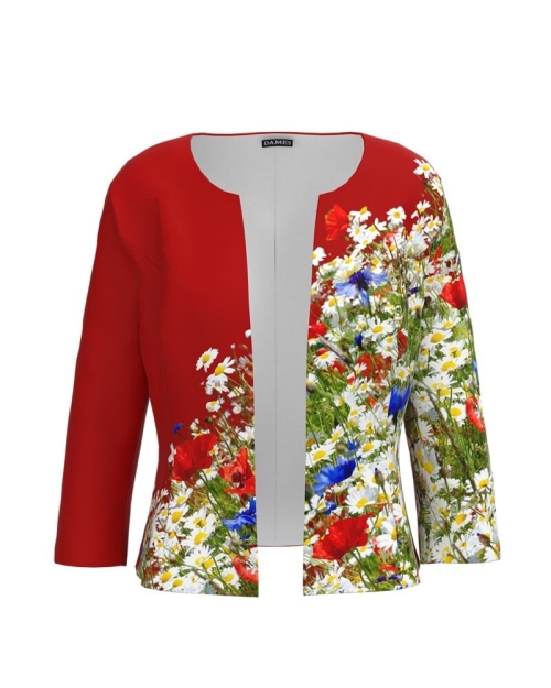 Sacou rosu cambrat imprimat Flori de camp CMD473