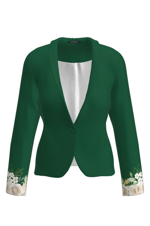 Sacou verde cambrat imprimat cu model floral