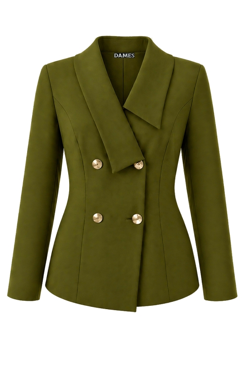 Sacou verde oliva cambrat cu rever asimetric