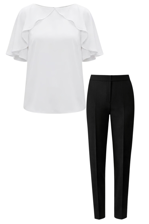 Set dama bluza alba din vascoza si pantalin conic neagru
