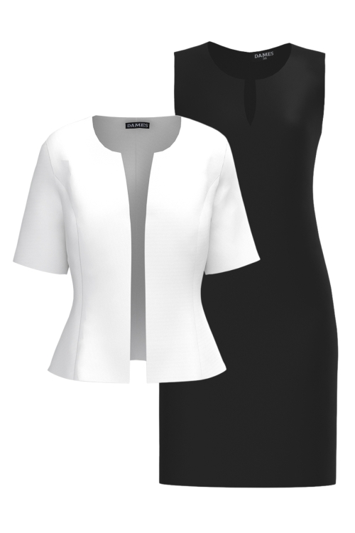 Set dama cu rochie neagra si sacou alb