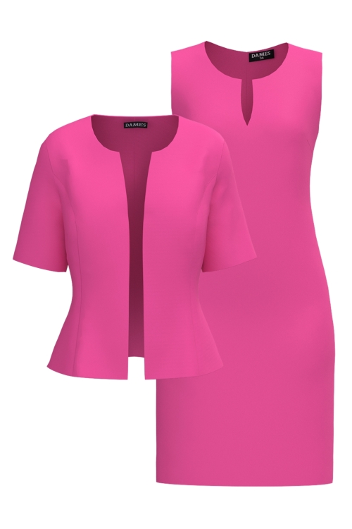 Set dama cu rochie si sacou roz trandafiriu