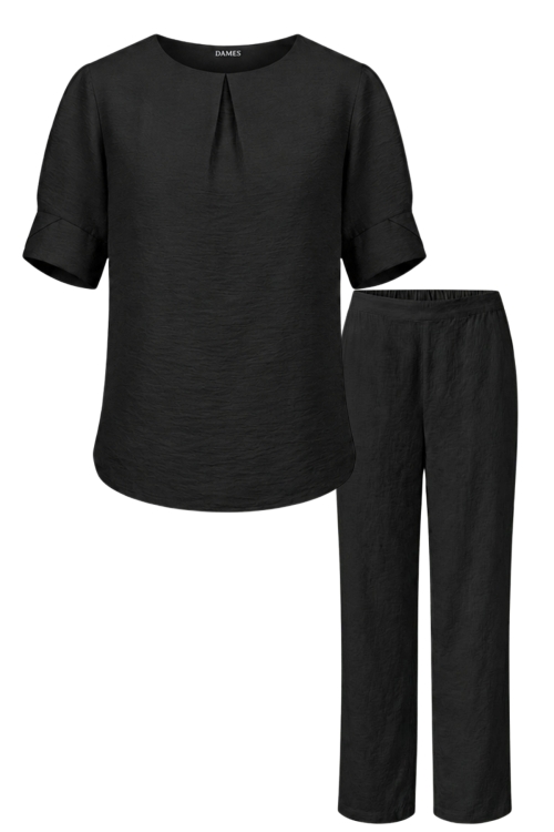 Set din vascoza pantalon drept si bluza cu pliu negru