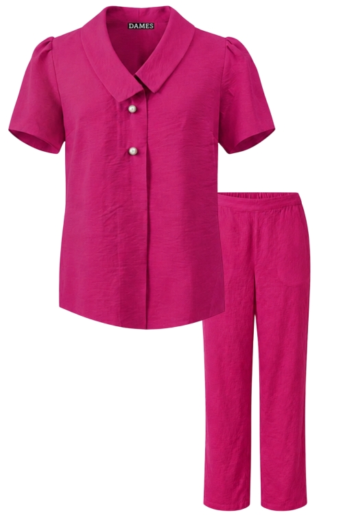 Set din vascoza pantalon drept si bluza fucsia