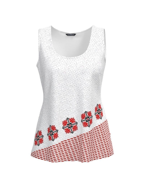 Top casual alb imprimat cu motive traditionale CMD4255